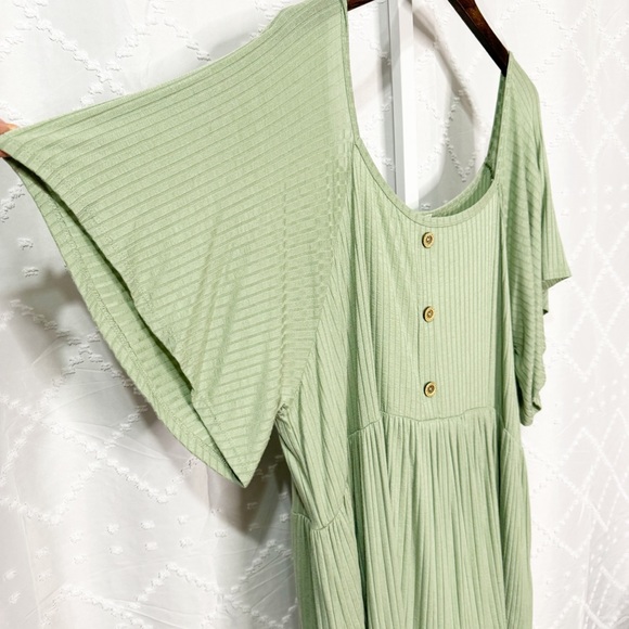 👀 357. Haptics Ribbed Babydoll Tunic 3X – Sage Green Flutter Sleeve Top NWT - Picture 4 of 8